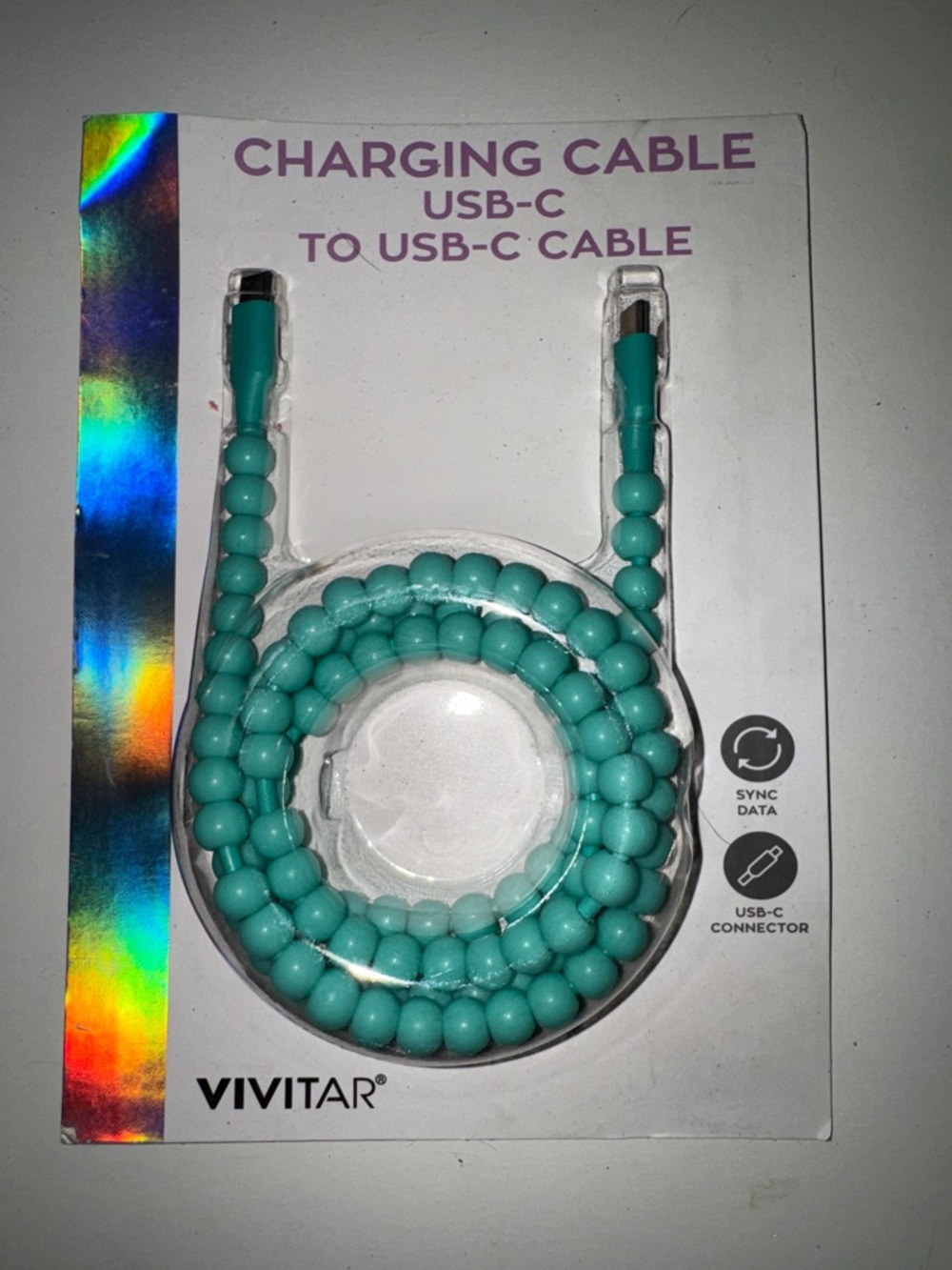 Vivitar Turquoise USB-C to USB-C Beaded Charging Cable